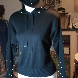 Pearl embellished black hoodie Sweater